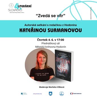 Beseda s rodačkou z Hodonína nabídne setkání s autorkou temných a atmosférických románů, které vynikají napětím i psychologickou hloubkou. Představí svou tvorbu včetně knihy Zvedá se vítr, zasazené právě do prostředí Hodonína. Moderuje Markéta Víšková.